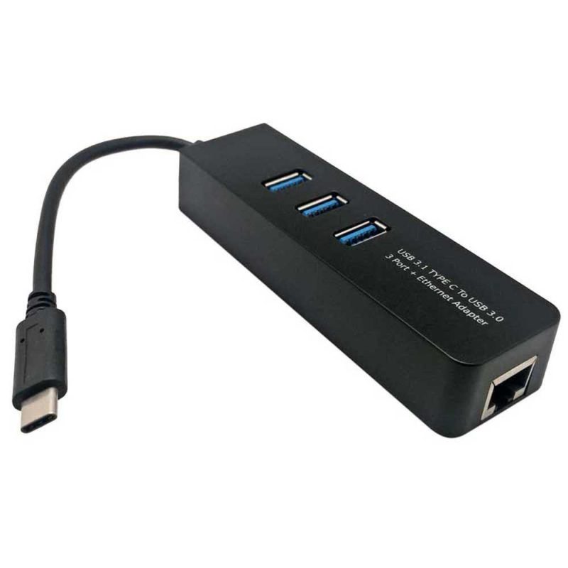 Adaptors | 0330 1×3 USB-C 3.1 To RJ45/USB-A 3.0 Adapter Black Adaptors Adaptors