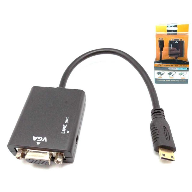 Adaptors | 0799C 22 cm Mini HDMI To VGA Adapter Black Adaptors Adaptors