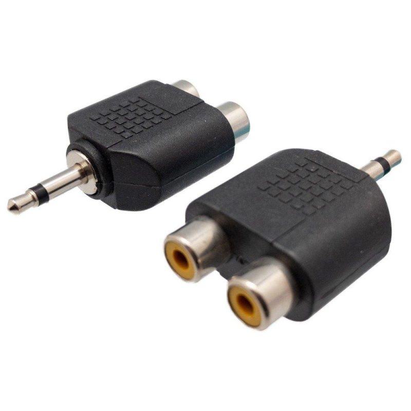 Adaptors | 1106 1×2 M/F 3.5 mm Jack To RCA Adapter Black Adaptors Adaptors