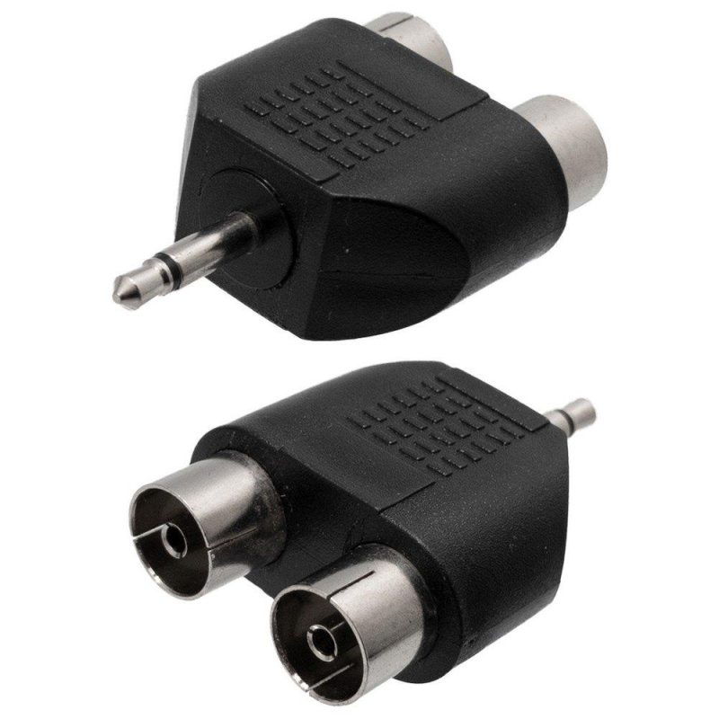 Adaptors | 2323 1×2 M/F 3.5 mm Jack To PAL Adapter Black Adaptors Adaptors