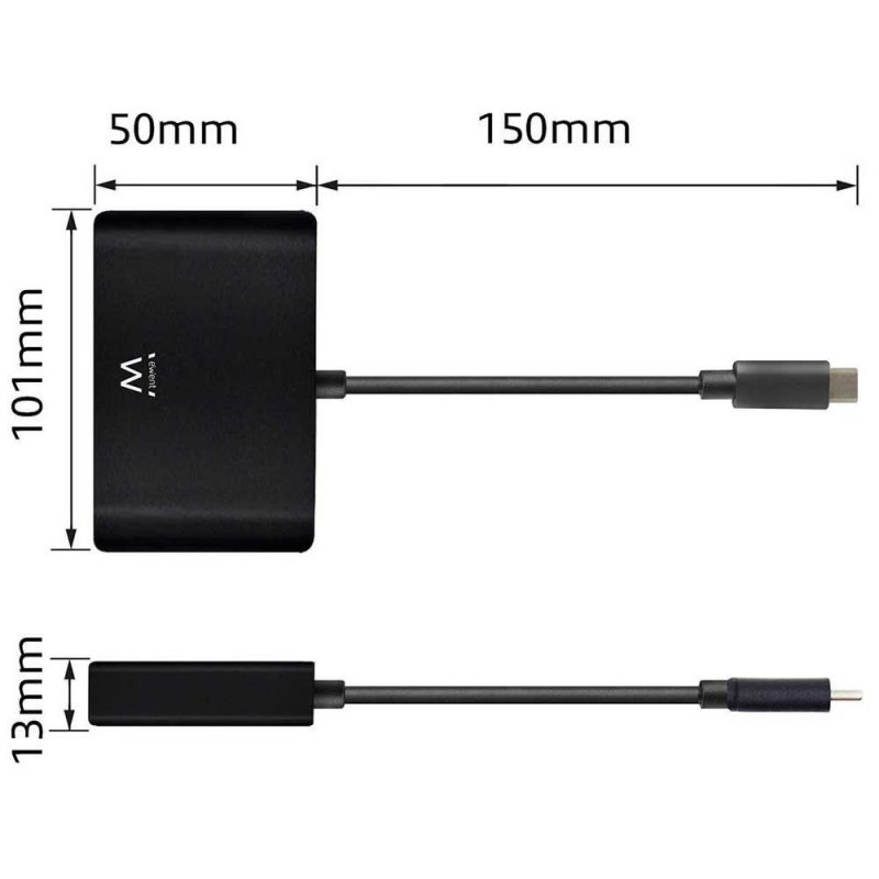 Adaptors | EW9827 USB-C To HDMI/VGA/RJ45/USB-A 3.0 M/F Adapter Black Adaptors Adaptors