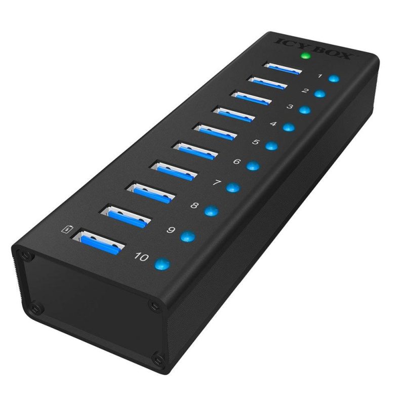 Adaptors | Icy Box IB-AC6110 10-Port USB 3.0 Hub Adapter Black Adaptors Adaptors