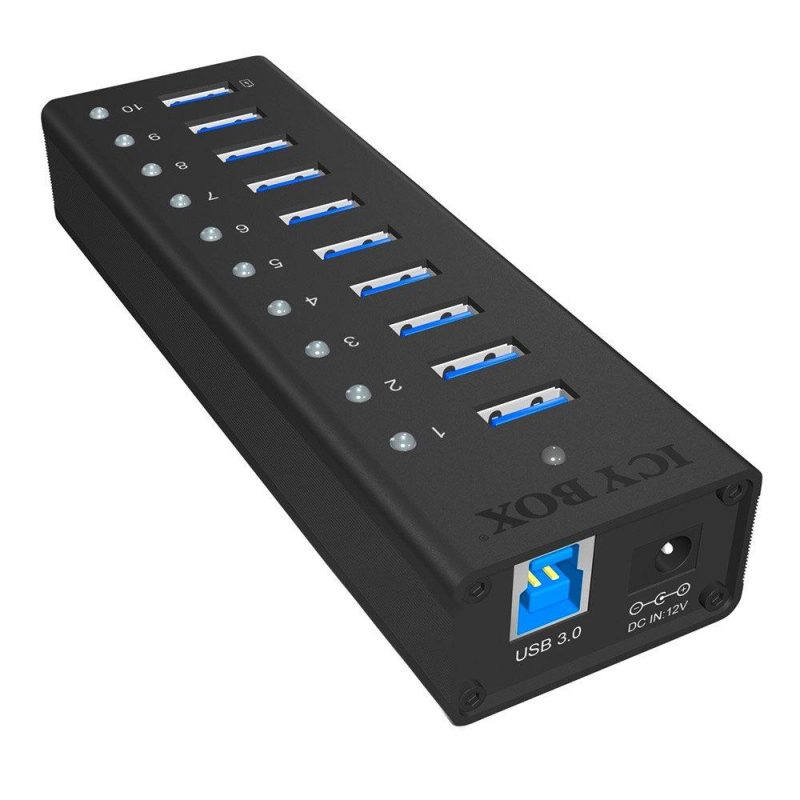 Adaptors | Icy Box IB-AC6110 10-Port USB 3.0 Hub Adapter Black Adaptors Adaptors