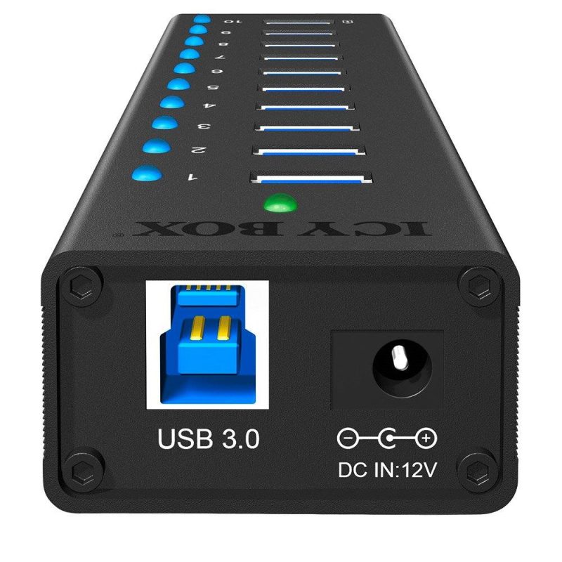 Adaptors | Icy Box IB-AC6110 10-Port USB 3.0 Hub Adapter Black Adaptors Adaptors