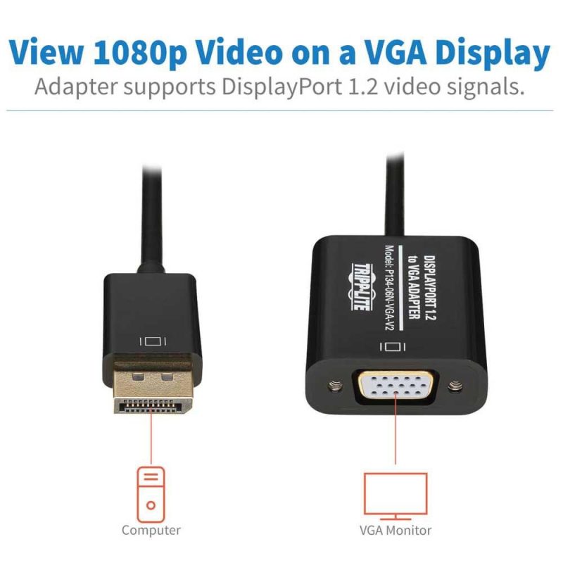 Adaptors | P134-06N-VGA-V2 DisplayPort To VGA Adapter Black Adaptors Adaptors