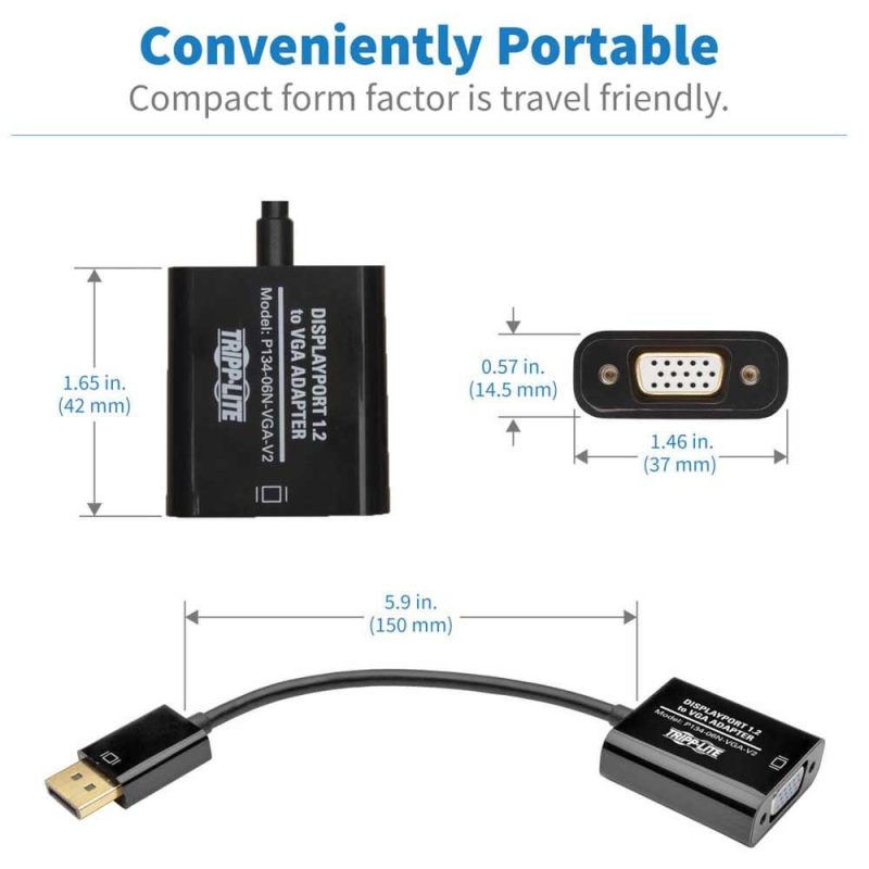 Adaptors | P134-06N-VGA-V2 DisplayPort To VGA Adapter Black Adaptors Adaptors