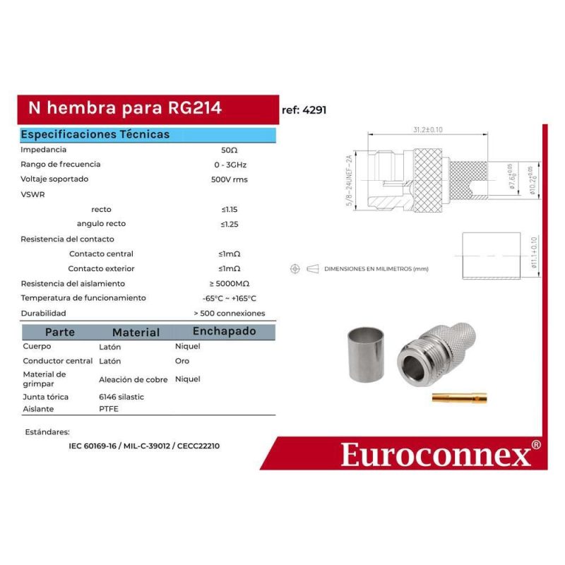 Audio and Video | N Female Crimp Ptfe RG214 Connector Silver Audio & Video Audio & Video