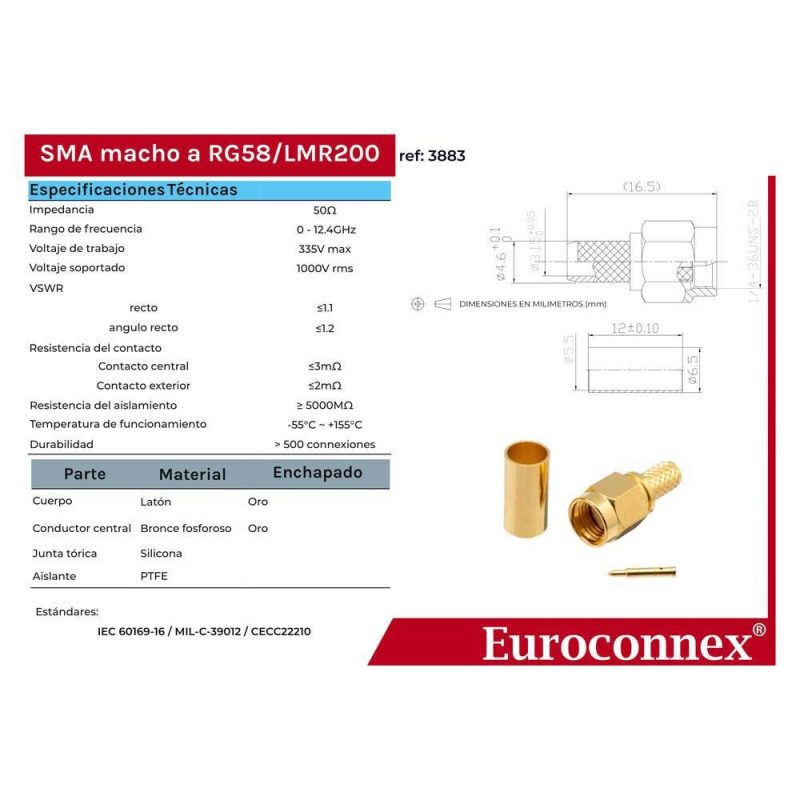 Audio and Video | Sma Male Crimp Dorado RG58 Connector Gold Audio & Video Audio & Video