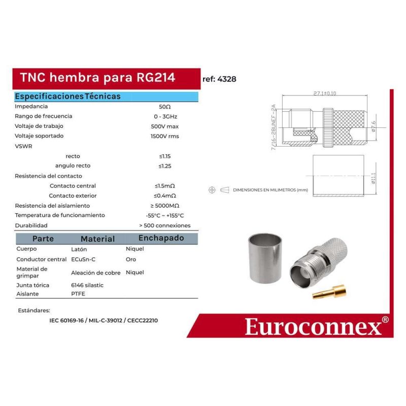 Audio and Video | Tnc Female Crimp Ptfe RG214 Connector Silver Audio & Video Audio & Video