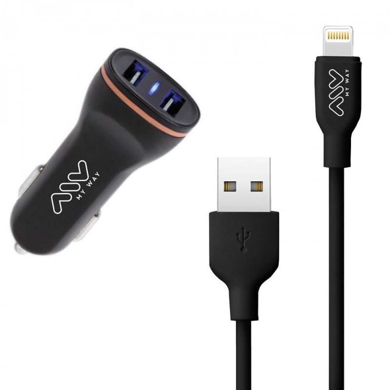 Chargers | 2.1A Charger With Lightning Cable Black Car Electronic Devices Black