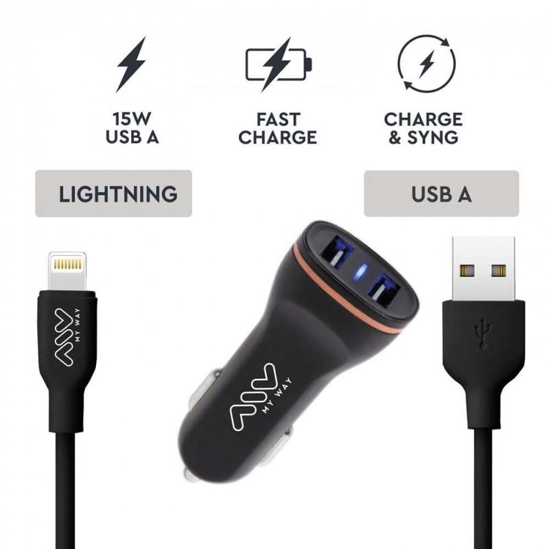 Chargers | 2.1A Charger With Lightning Cable Black Car Electronic Devices Black