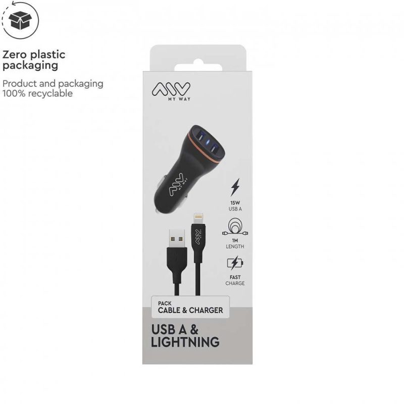 Chargers | 2.1A Charger With Lightning Cable Black Car Electronic Devices Black