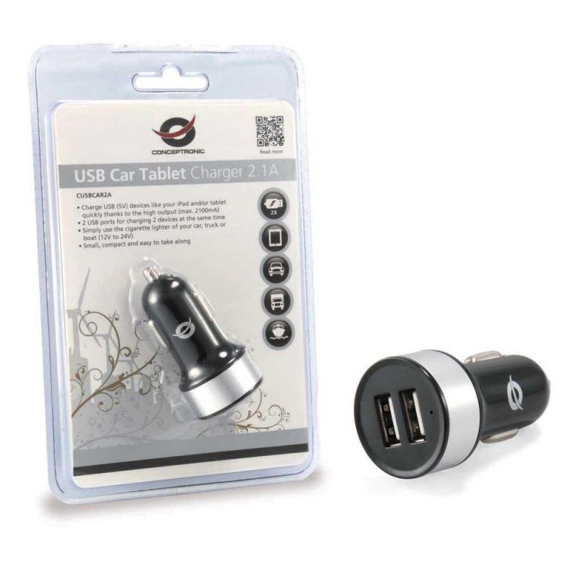 Chargers | C05-219 2xUSB Charger Black / Silver Car Electronic Devices Black