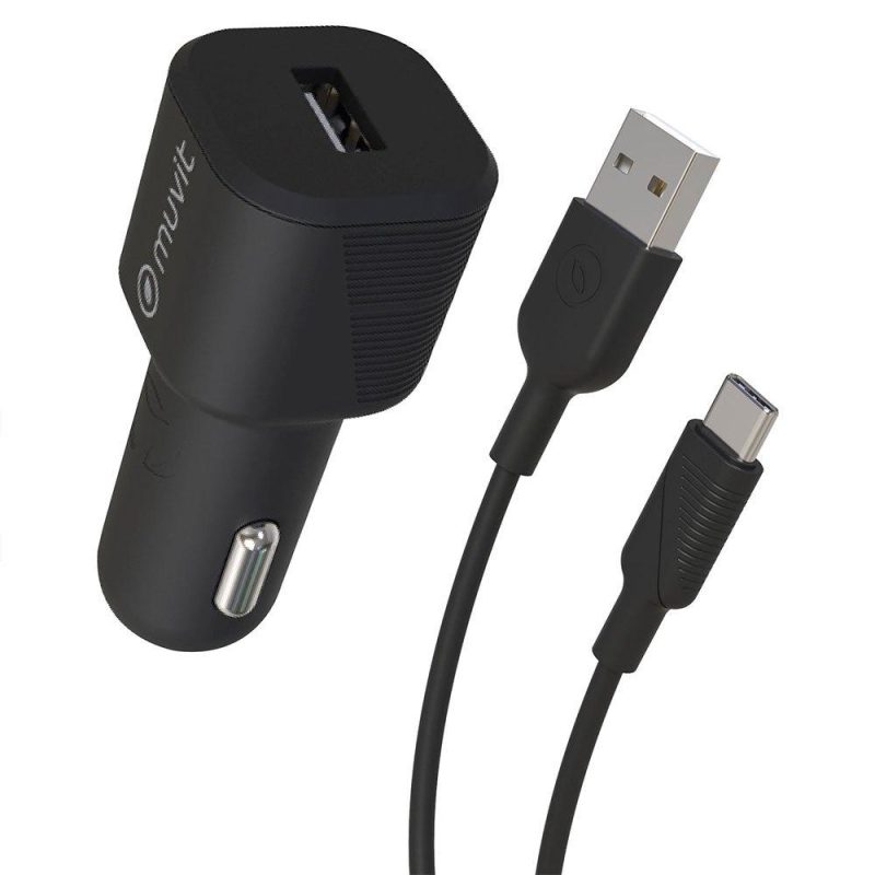 Chargers | USB 12W Charger+Type C Cable 3A 1.2 m Black Car Electronic Devices Black