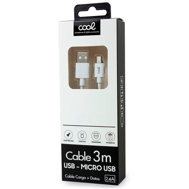 USB Cables | 2.4A 3 m USB-A To Micro USB Cable White Cables USB Cables