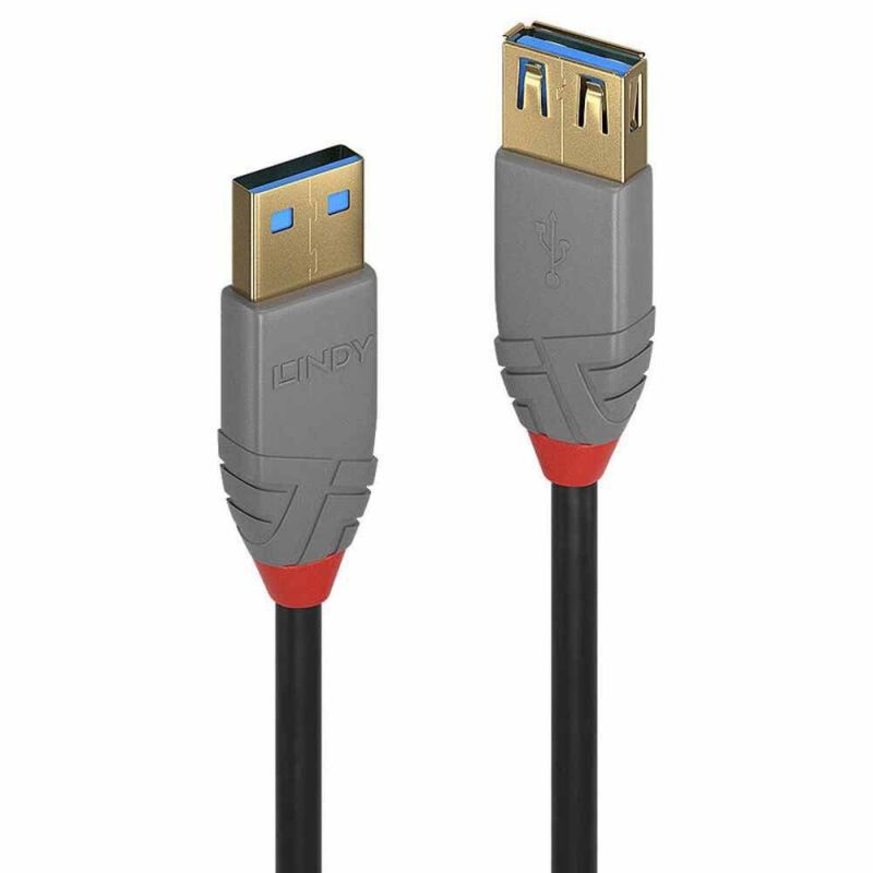 USB Cables | LINDY-36761 1 m USB-A Extension Cable Grey / Red Cables Grey