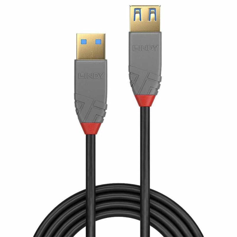 USB Cables | LINDY-36761 1 m USB-A Extension Cable Grey / Red Cables Grey