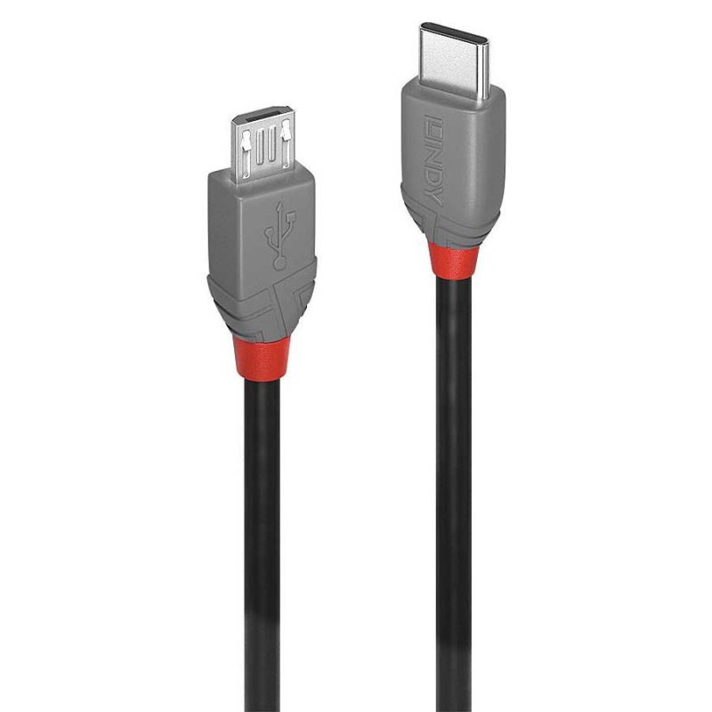 USB Cables | LINDY-36892 USB-C A Micro-B Cable 2 m Grey / Red Cables Grey