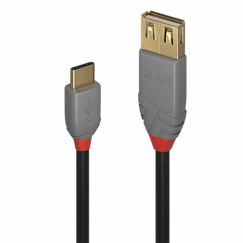 USB Cables | LINDY-36897 15 cm USB-A To USB-C Cable Black / Grey Cables Black