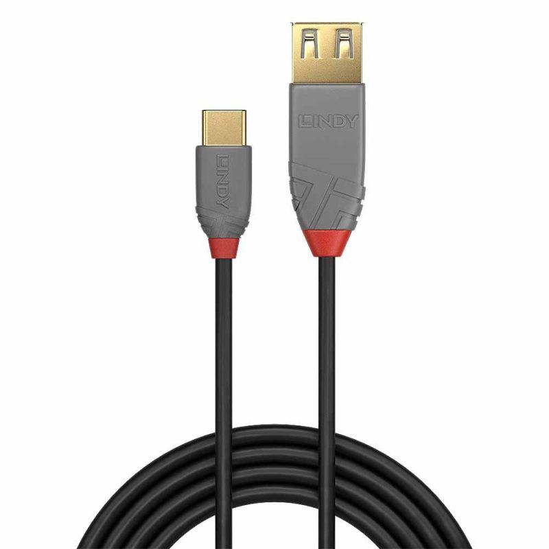 USB Cables | LINDY-36897 15 cm USB-A To USB-C Cable Black / Grey Cables Black