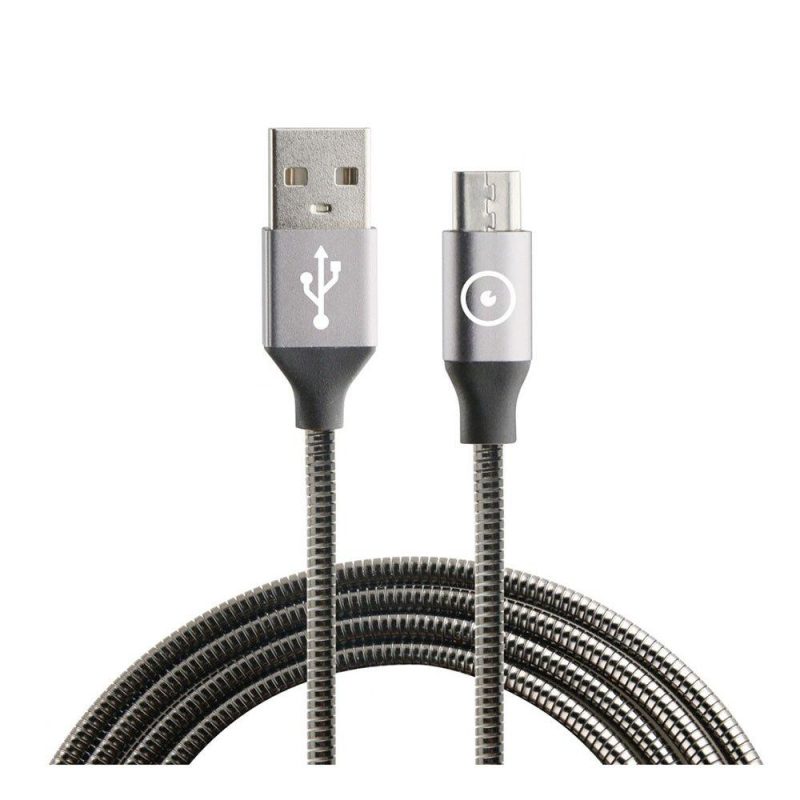 USB Cables | USB Cable To Micro USB Metal Flexible 2A 1.2 m Grey Cables Grey