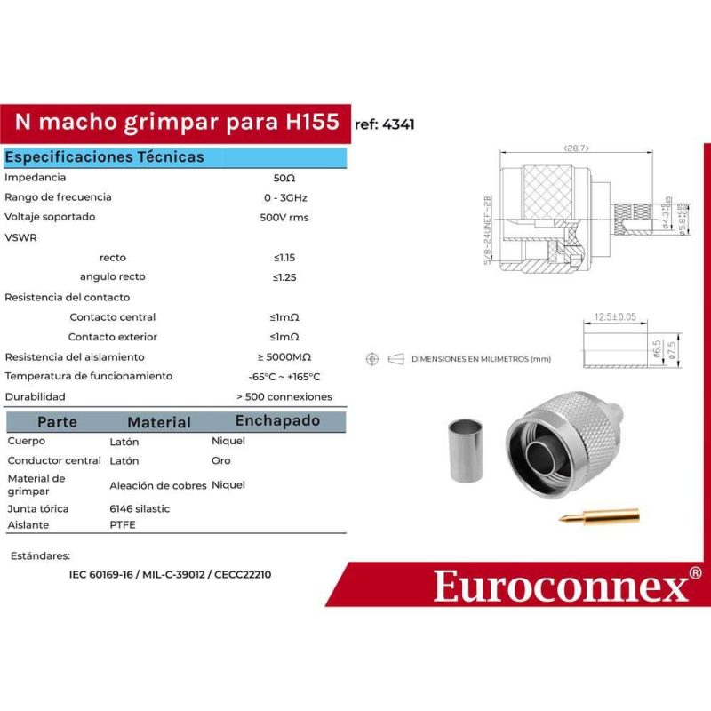 Audio and Video | H155 Male Crimp N Connector Silver Audio & Video Audio & Video